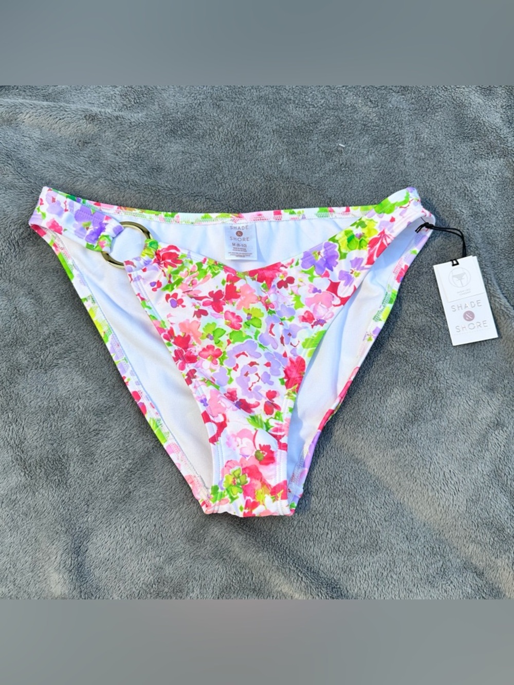 NWT! Shade & Shore Women’s Floral High Leg Cheeky Bikini Bottom - Medium (8-10)